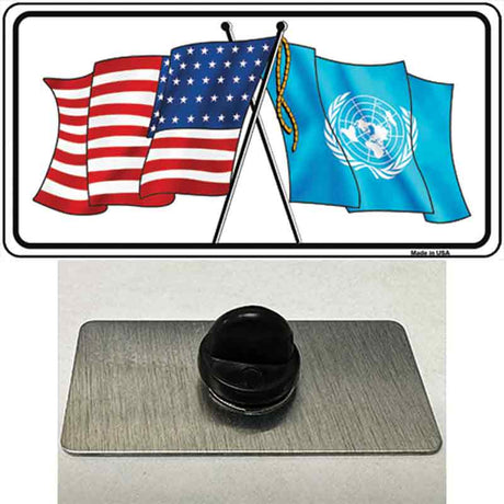 United Nation Crossed US Flag Novelty Metal Hat Pin