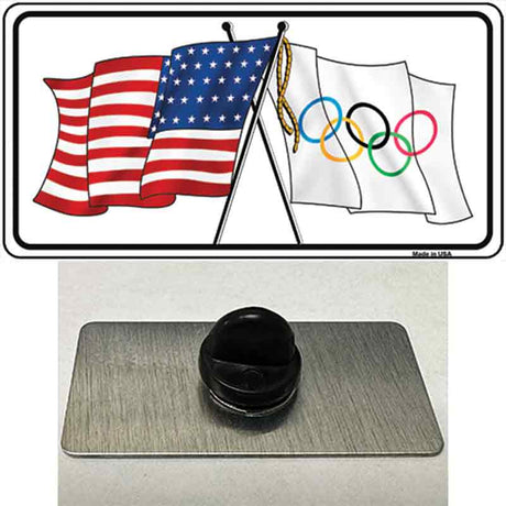 Olympic Crossed US Flag Novelty Metal Hat Pin