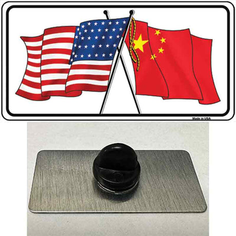 China Crossed US Flag Novelty Metal Hat Pin