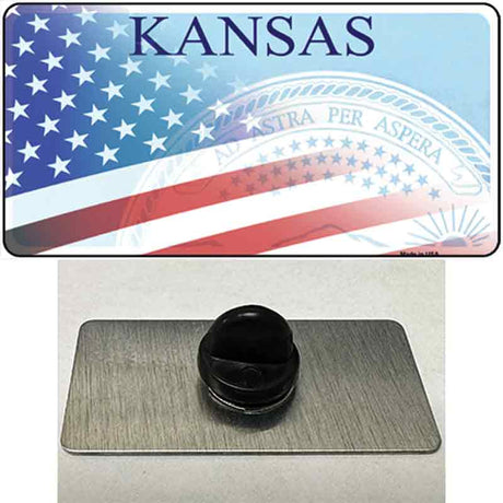 Kansas with American Flag Novelty Metal Hat Pin