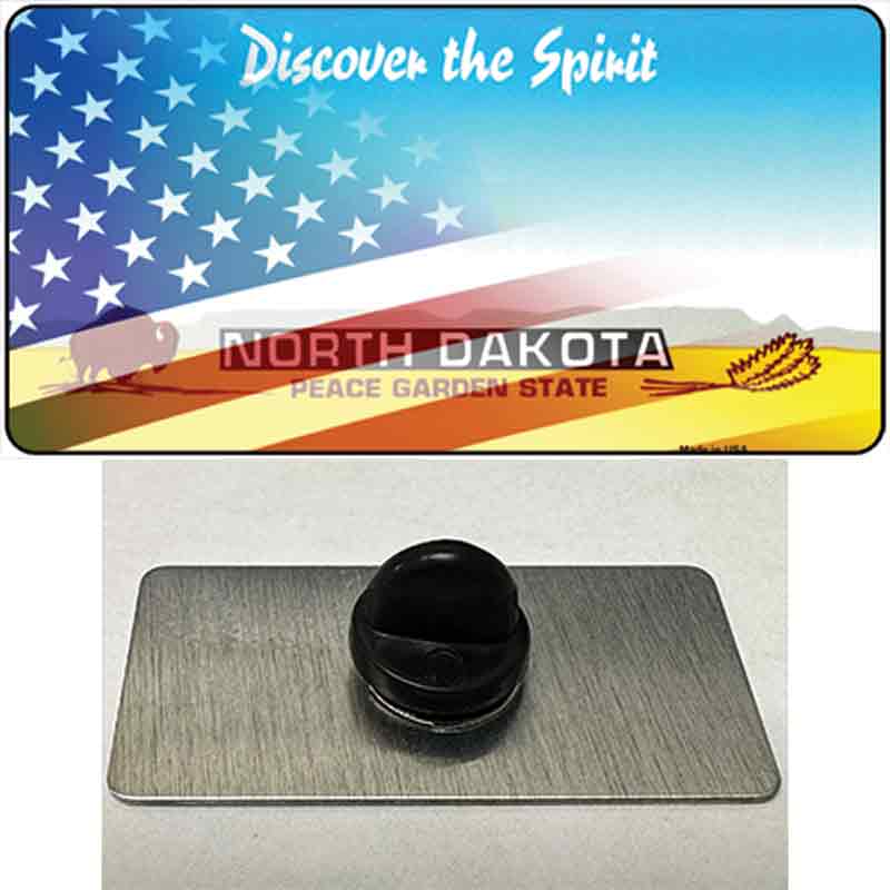 North Dakota with American Flag Novelty Metal Hat Pin