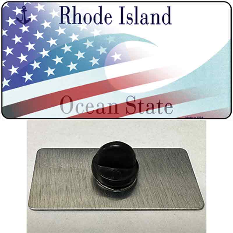 Rhode Island with American Flag Novelty Metal Hat Pin