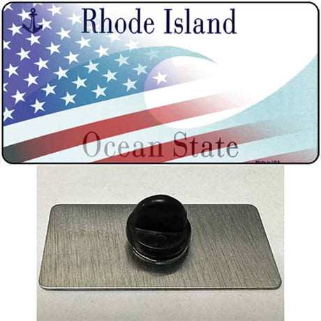 Rhode Island with American Flag Novelty Metal Hat Pin