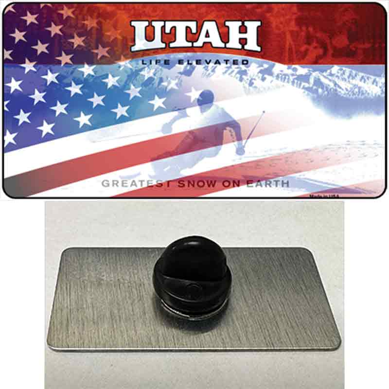 Utah with American Flag Novelty Metal Hat Pin