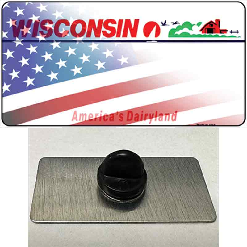 Wisconsin with American Flag Novelty Metal Hat Pin