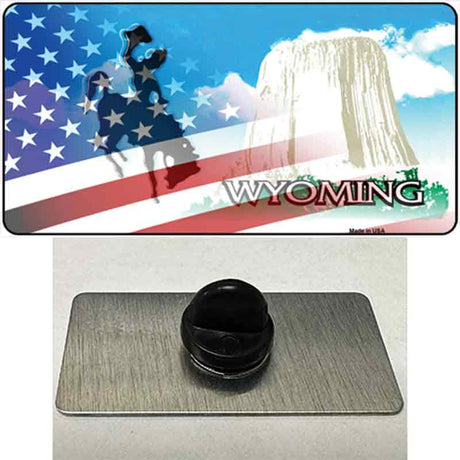 Wyoming with American Flag Novelty Metal Hat Pin