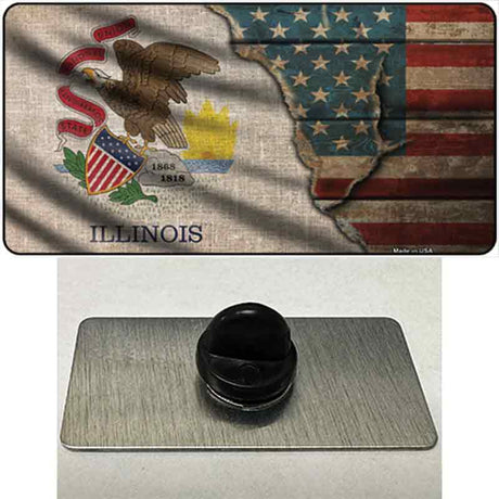 Illinois/American Flag Novelty Metal Hat Pin