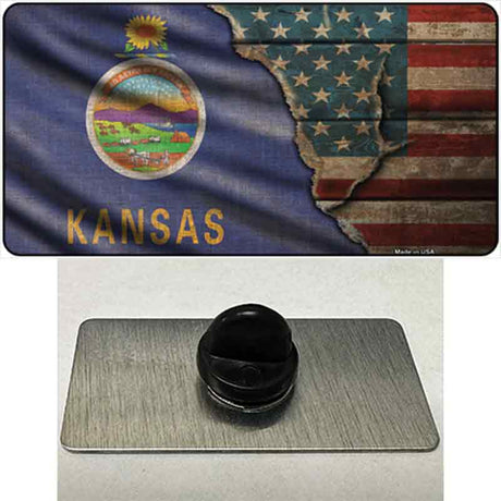 Kansas/American Flag Novelty Metal Hat Pin