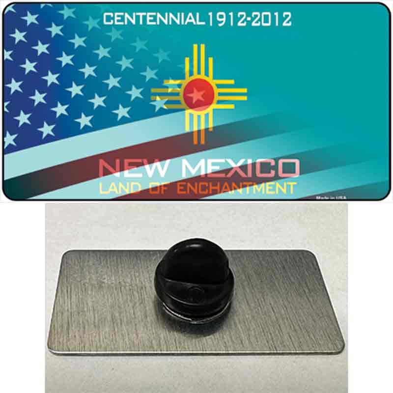 New Mexico Teal with American Flag Novelty Metal Hat Pin