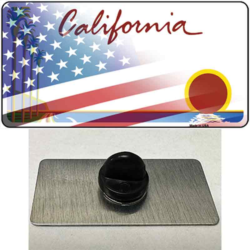 California Palm Plate American Flag Novelty Metal Hat Pin