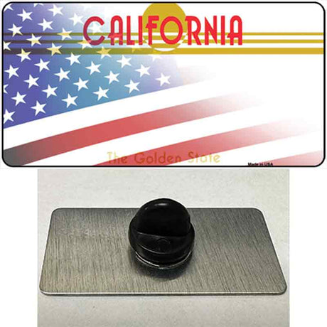 California Golden with American Flag Novelty Metal Hat Pin