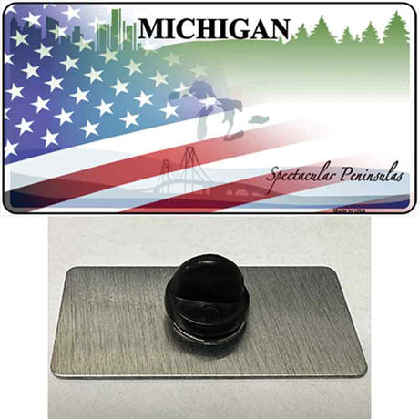 Michigan Peninsulas Plate American Flag Novelty Metal Hat Pin