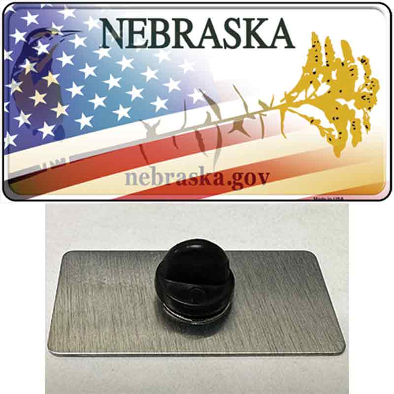 Nebraska Plate American Flag Novelty Metal Hat Pin