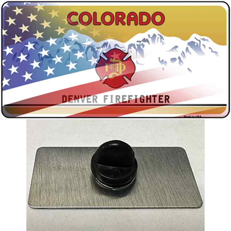 Colorado Firefighter Plate American Flag Novelty Metal Hat Pin