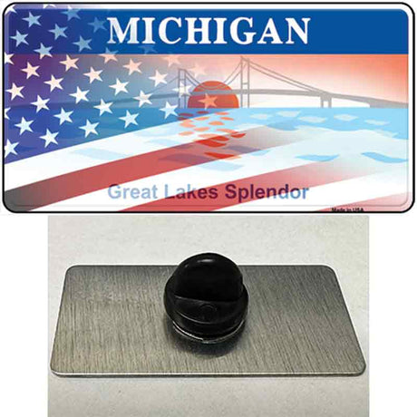 Michigan Splendor with American Flag Novelty Metal Hat Pin