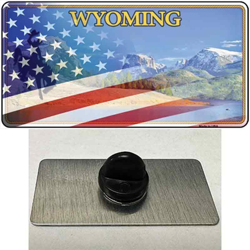 Wyoming State with American Flag Novelty Metal Hat Pin