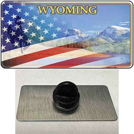 Wyoming State with American Flag Novelty Metal Hat Pin