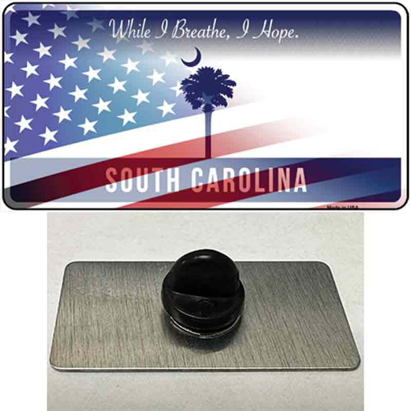 South Carolina Blue with American Flag Novelty Metal Hat Pin