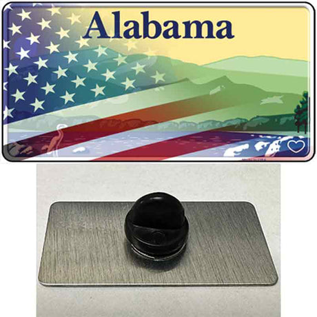 Alabama State with American Flag Novelty Metal Hat Pin