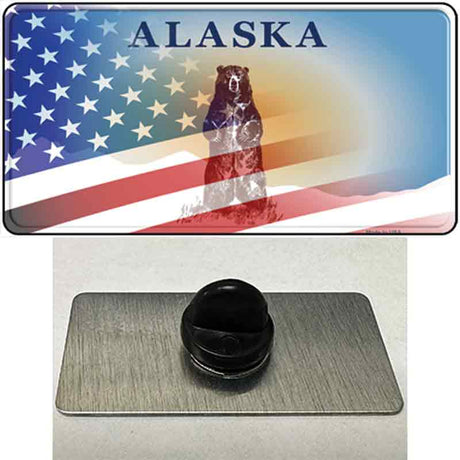 Alaska Bear with American Flag Novelty Metal Hat Pin