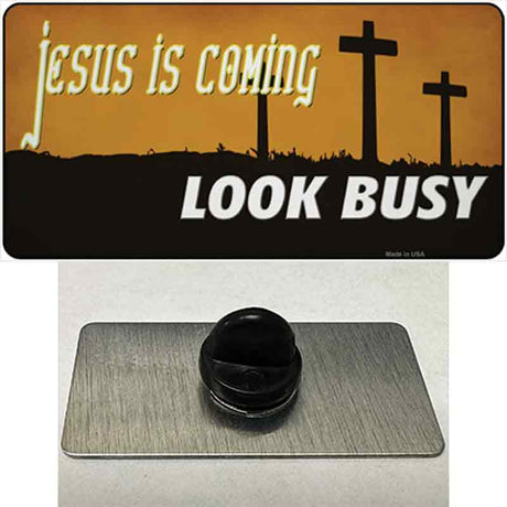 Jesus Is Coming Novelty Metal Hat Pin Tag