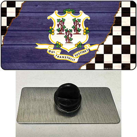 Connecticut Racing Flag Novelty Metal Hat Pin Tag