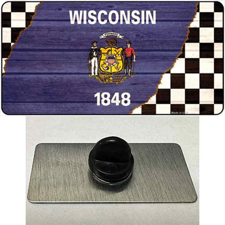 Wisconsin Racing Flag Novelty Metal Hat Pin Tag