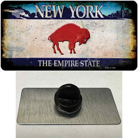 Red Buffalo NY Blue Rusty Novelty Metal Hat Pin Tag