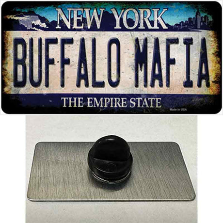 Buffalo Mafia NY Blue Rusty Novelty Metal Hat Pin Tag