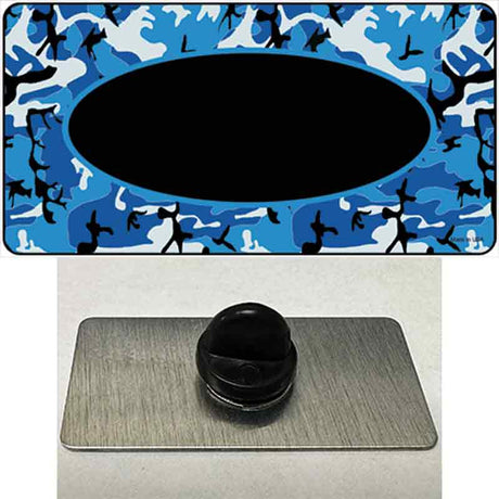 Blue Camo With Black Center Oval Novelty Metal Hat Pin