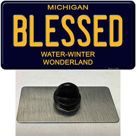 Blessed Michigan Blue Novelty Metal Hat Pin