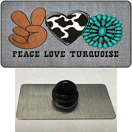 Peace Love Turquoise Novelty Metal Hat Pin