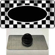 Waving Checkered Flag With Black Center Oval Novelty Metal Hat Pin