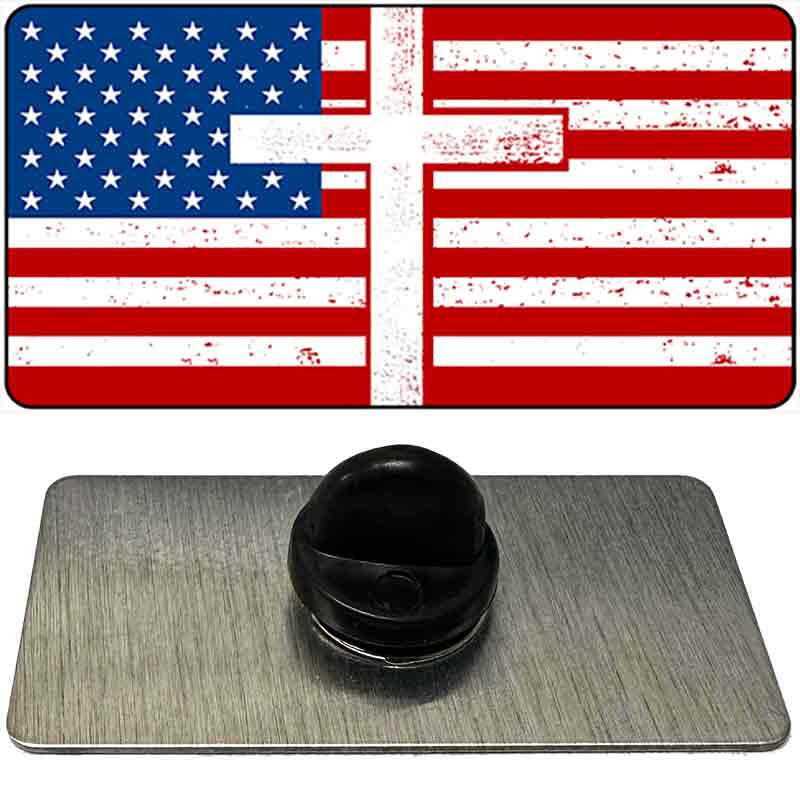 American Flag with Cross Novelty Metal Hat Pin PIN-LP-14518