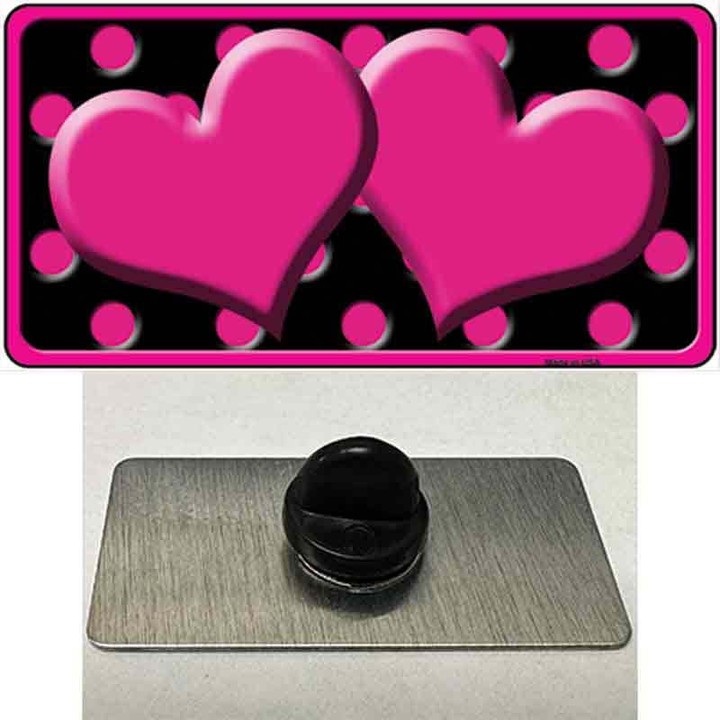 Hot Pink Black Polka Dot Hot Pink Center Hearts Novelty Metal Hat Pin