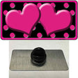 Hot Pink Black Polka Dot Hot Pink Center Hearts Novelty Metal Hat Pin