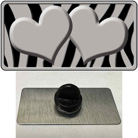 Grey Black Zebra Grey Centered Hearts Novelty Metal Hat Pin