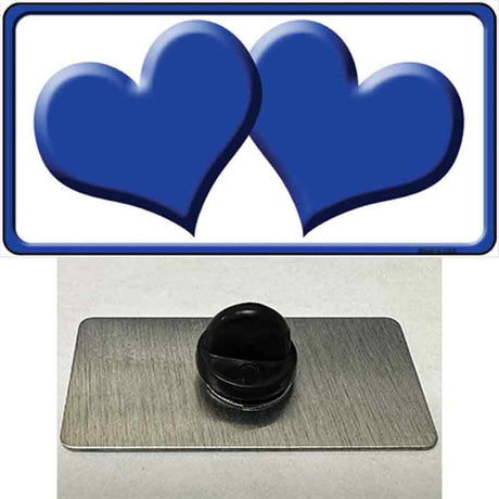 Solid Blue Centered Hearts White Novelty Metal Hat Pin