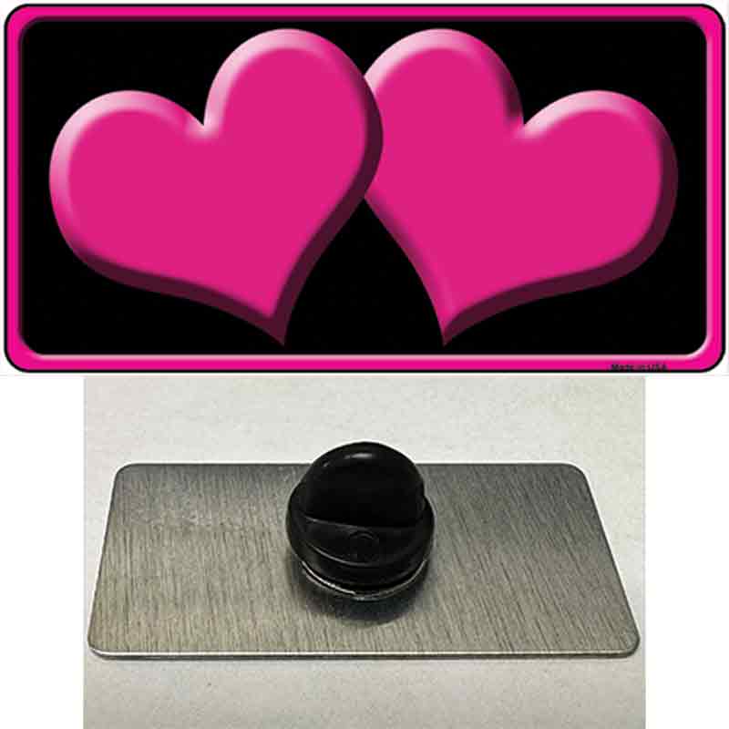 Solid Pink Centered Hearts Black Novelty Metal Hat Pin