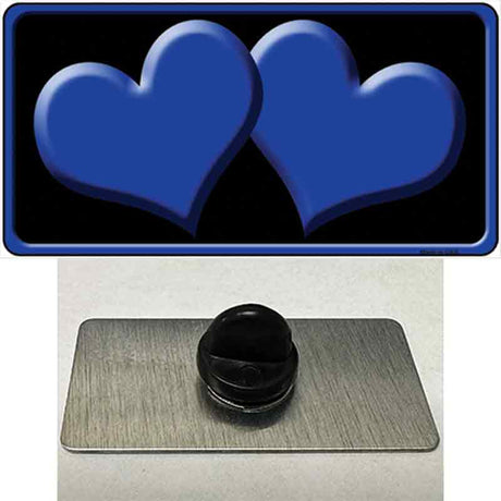 Solid Blue Centered Hearts Black Novelty Metal Hat Pin