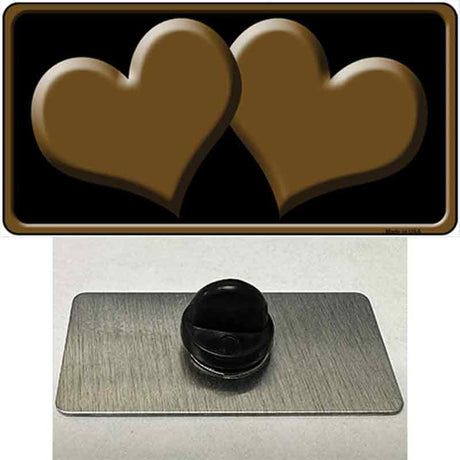 Solid Brown Centered Hearts Black Novelty Metal Hat Pin