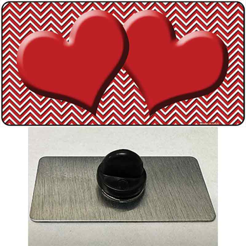Red White Chevron Red Center Hearts Novelty Metal Hat Pin