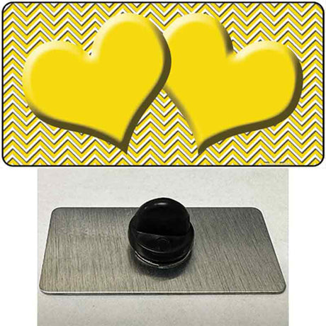 Yellow White Chevron Yellow Center Hearts Novelty Metal Hat Pin