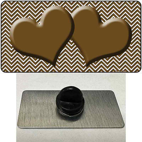 Brown White Chevron Brown Center Hearts Novelty Metal Hat Pin