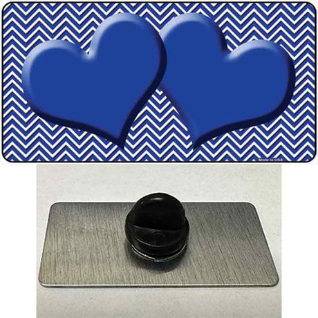 Blue White Chevron Blue Center Hearts Novelty Metal Hat Pin