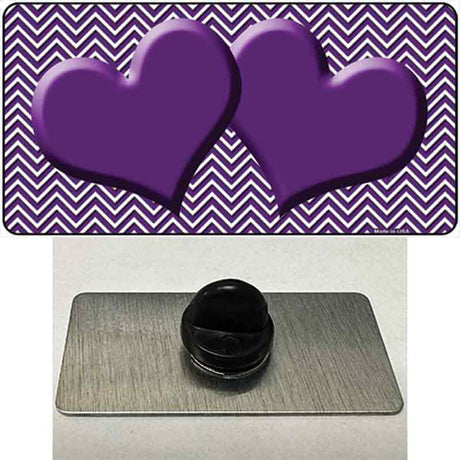 Purple White Chevron Purple Center Hearts Novelty Metal Hat Pin