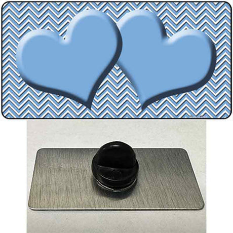 Light Blue White Chevron Light Blue Center Hearts Novelty Metal Hat Pin