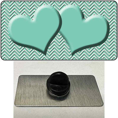 Mint White Chevron Mint Center Hearts Novelty Metal Hat Pin