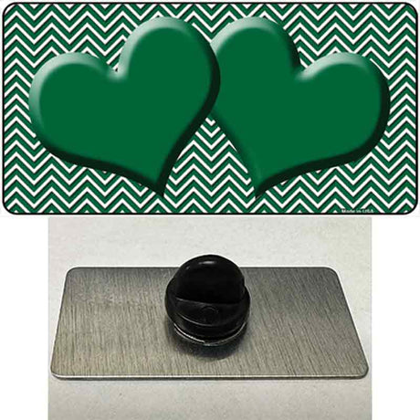 Green White Chevron Green Center Hearts Novelty Metal Hat Pin