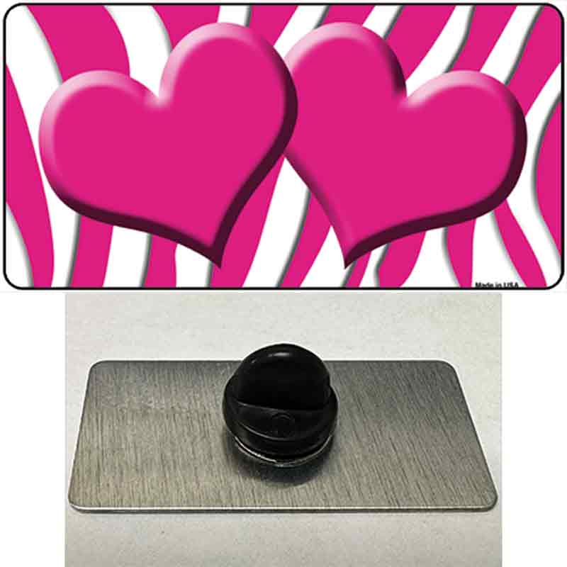 Pink White Zebra Pink Centered Hearts Novelty Metal Hat Pin